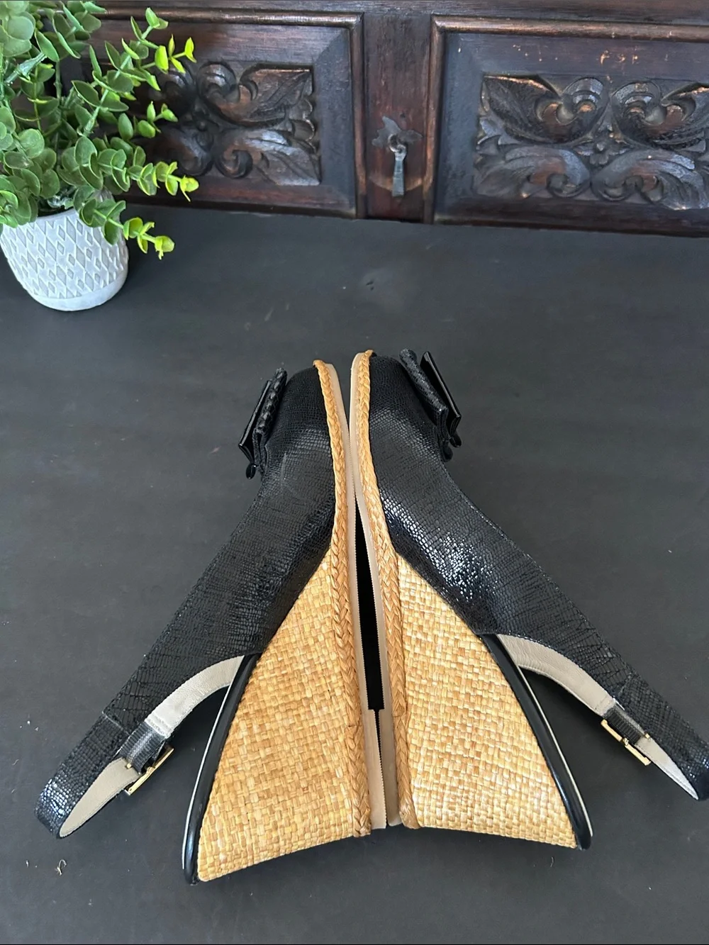 Antinori Black Patent Accent Espadrille Slingbacks
